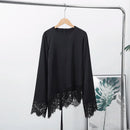 Lace Patchwork Women Blouse Long Sleeve O-neck Solid Belt Female Casual Tops Asymmetric Hem Elegant Office Ladies Streetwear
