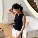 Vestê Feminino de Tricô com Decote V e Sem Manga - Respirável Chique Minimalista Primavera Verão