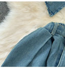Faionable Denim ter Ne Crop Top And High Waist  Skirt Women's Set Summer Polyester Material Youthful Sle
