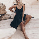 Vestido Mini Feminino Boho de Algodão com Alças e Amarrão - Casual Praia Verão