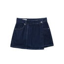 Women Casual Navy Blue Denim Shorts Set V-neck Short Sleeves Cropped Shirt High Waist Solid Color Shorts Skirt Female Suits