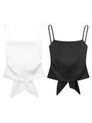 HH Womens Satin Spaghetti Strap Cami Top Tie Back Square Neck Camisole Elegant Summer Casual Party Streetwear Crop Top