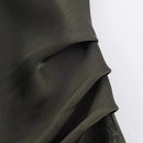 Vestido Mini Feminino de Cetim com Renda Assimétrica - Chic Francês Alças Finas Festa Noite Outono