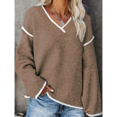 New Women's V-Neck Knit Sweater White Trim Plus Size Casual Fashion Pullover Bohemian Top for Fall Winter Chic y2k clothing