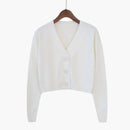 Cardigan Cropped Tricô Feminino Estilo Coreano - Manga Longa Decote V Y2K