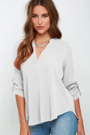 Women Tops Blouses Long Sleeve  V-Neck Chiffon Blouse office work Shirt