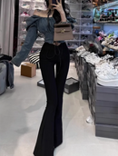 Fashion V High Waist Black Flare Pants Women 2025 Summer Korean Slim Fit Wide Leg Trousers Ladies Streetwear Bell Bottom Pants