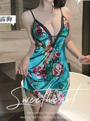 Vestido Feminino Floral com Decote V e Alças - Confortável Renda Costas Abertas Camisola Noite Casa