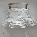 Y2k Denim Sexy Pleated Ruffle Mini Skirts for Women Summer 2025 New Fashion Lace-up Slim Low Waist Vintage Jean Short Skirt