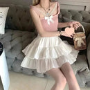 Pleated A-line Skirt White Women Ruffles Sweet Hottie Preppy Style Elastic Elastic Waist Slim Thin SimpleCasual Summer Wholesale