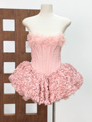 Vestido Mini Feminino Floral com Renda e Tomara que Caia - Sem Manga Costas Abertas Coquetel Festa