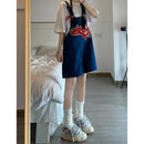Short Jeans Feminino Kawaii com Bordado e Perna Larga - Y2K Streetwear