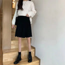 Knitted Pleated Skirts Women Above Knee Solid Casual Autumn All-match Design College Jupe Femme Korean Style High Waist Elegant