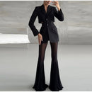 Women Pleated Elastic High Waist Fashion Evening Party Trousers See Through Mesh Pleated Flare Pants 2025 Summer Gown Chic Pants