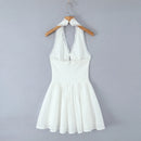Vestido Feminino Branco com Renda Bordada e Halter - Sem Manga Costas Abertas Sexy Linha A Festa 2025