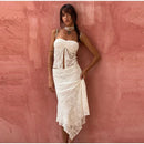 Lace Skirt 2 Piece-Set Women Sling Patchwork Tube Top High Waist Irregular Midi Skirts 2026 Summer Elegant Party Ladies Outfits