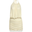 Vestido Mini Feminino Sexy com Renda e Franjas de Pérolas - Halter Costas Abertas Festa