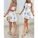 Vestido Mini Feminino Floral com Ombro Frio e Franzido - Férias Verão