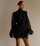 2026 New Women's Long Sleeve Design Fashion Openwork Lace Miniskirt Elegant Temperament Autumn Party Banquet Evening Dress