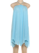 Vestido Mini Feminino Y2K com Halter e Franzido - Ombro Frio Costas Abertas Barra Irregular Sexy