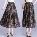 Women Floral Print Tiered Midi Skirt Elastic High Waist Pocketed Ruffle Hem Casual Boho Long Skirt