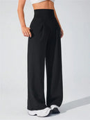 Casual High Waist Wide Leg Pants Women Summer Black Fitness Running Yoga Sport Trousers Straight Jogger Leggings
