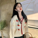 New Women Spring Autumn Knitted Cardigan Sweater V-neck Cropped Short Tops Korean Retro Outerwear Long Sleeve Sweaters Tops