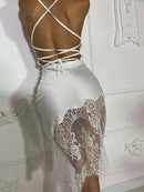 Vestido Mini Slip Feminino Sexy com Renda e Costas Abertas - Bodycon Curto Festa Clube Aniversário Noite Verão