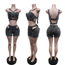 Sexy Jean Women Short Sets Straps Denim Crop Top and Cut Out Shorts Set 2025 Summer Clothes Streetwear Two 2 Piece Club Outfits