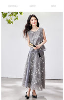 VIMLY Chinese Style Floral Print Skirt Set Women 2026 Summer Outfit Sleeveless Top Maxi Skirt Lady Two Piece Clothing Set A6121