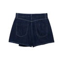 Women Casual Navy Blue Denim Shorts Set V-neck Short Sleeves Cropped Shirt High Waist Solid Color Shorts Skirt Female Suits
