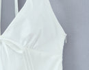Vestido Mini Feminino Branco com Halter e Decote V - Sexy Costas Abertas Amarrão Evasê Festa Verão