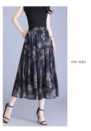 Women Floral Print Tiered Midi Skirt Elastic High Waist Pocketed Ruffle Hem Casual Boho Long Skirt