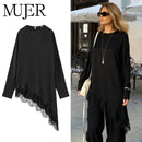 MUJER Lace Long Shirts and Blouses for Women Asymmetric Women's Blouse Streetwear Casual Blouses Woman Vintage Tops Woman 2026