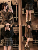 Pleated Skirts for Women American Style Retro Plaid College Autumn Sweet Girls Chic High Waist Belted Fashion All-match Mini New