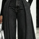 Denim Women's High Waist Casual Wide Leg Jeans Overlay FlarePants with Pockets High Street Elegant Fashionable Baggy Jeans