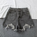 Denim Shorts Women High Waist Slender Korean Fashion Summer Frayed Buttons Zipper Tassel Loose Solid All-match Streetwear Chic