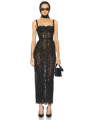 Vestido Longo Feminino com Renda e Decote Quadrado - Elegante Festa Noite