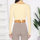 New Women Crop Wrap Tops Solid Color Tie up Hem V-Neck Fitted Long Sleeve Shirt For Club Streetwear Aesthetic Clothes S M L