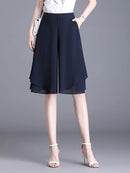 High Waist Wide Leg Pants Women Summer Loose Thin Chiffon Five-Quarter Length Anti-Light Skirt Trendy Casual Trousers