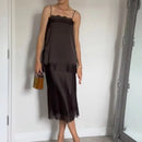 Tidalyf 2025 Women Two Piece Skirt Set Off Shoulder Lace Trim Cami Top with Split Hem Midi Skirt Sexy Elegant Outfit
