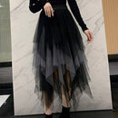 Women's Midi Skirt, Elegant Elastic Waist Contrast Color Autumn Tulle Skirt, Suitable for Street Party