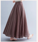 Boho Cotton Linen Beach Long Skirt Women Vintage Casual Solid A-line High Waist Dance Floor-Length Maxi Skirt Spring Summer New
