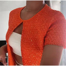 Knitted Sequined Crop Top Women Casual Slim Fit Square Collar Sleeveless Backless Bodycon Vest New Fashionable Ladies Basic Tops
