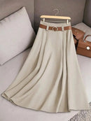 Elegant Fashion Skirts For Women 2025 New Spring Autumn Patchwork Pleated A-Line Mid-length Skirts Commuting Office Lady Skirt