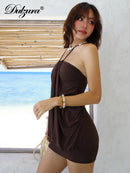 Vestido Mini Halter Franzido com Costas Abertas - Festa e Balada Y2K