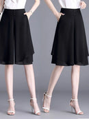 High Waist Wide Leg Pants Women Summer Loose Thin Chiffon Five-Quarter Length Anti-Light Skirt Trendy Casual Trousers