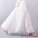 Boho Beach Women's Skirt - Linen Cotton Blend Elastic Waist Long Pleated Maxi, Vintage Summer Casual Skirt Faldas Saia