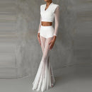 Elegant High Waist Slim Straight Trousers Sexy See Through Mesh Flare Pants for Women Summer Solid Commute Lady Long Pants Mujer