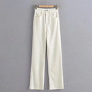 Women's High Waist Jeans 2025 Spring Fall Relaxed Straight Leg Raw Hem Floor-Length Vintage Inspired Daily Uniform